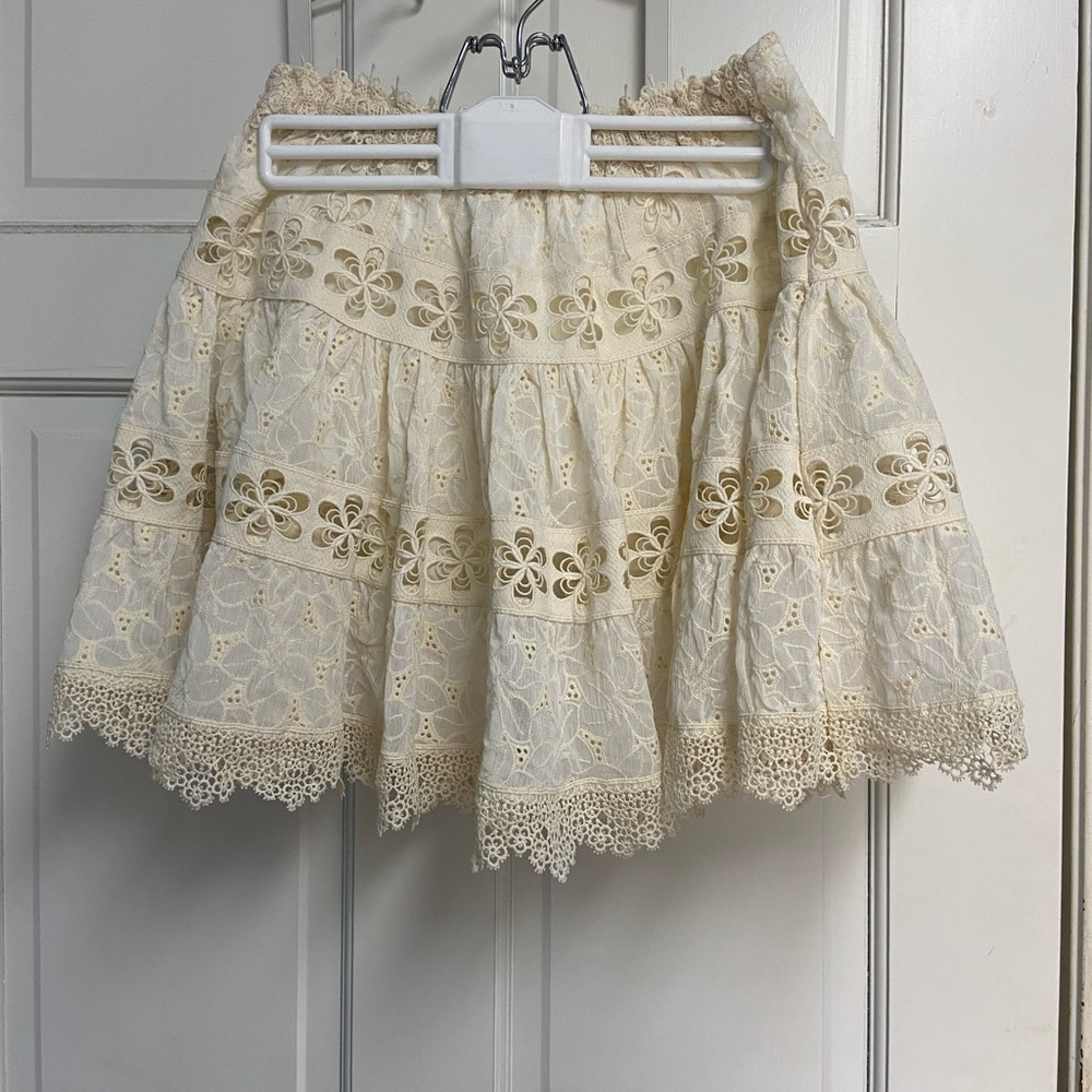 Cream Lace Tiered Mini Skirt